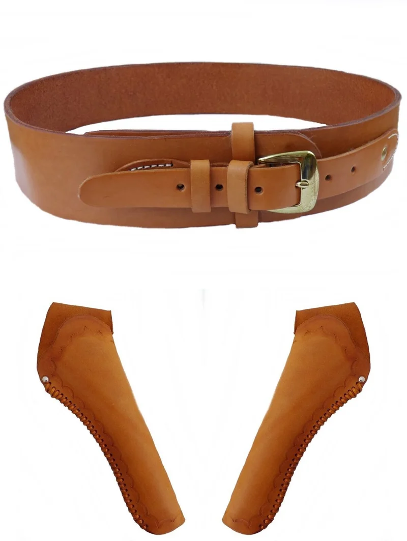 Holstergürtel Westernholster Oldstyle Rindleder hellbraun mit zwei Taschen
