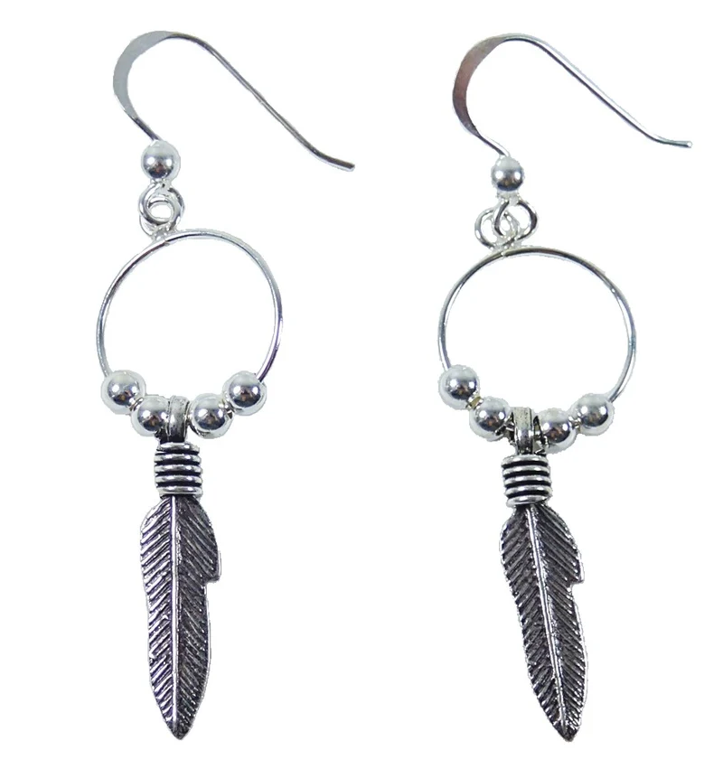Ohrringe Ohrhänger mit Feder 925er Sterling Silber Indianerschmuck
