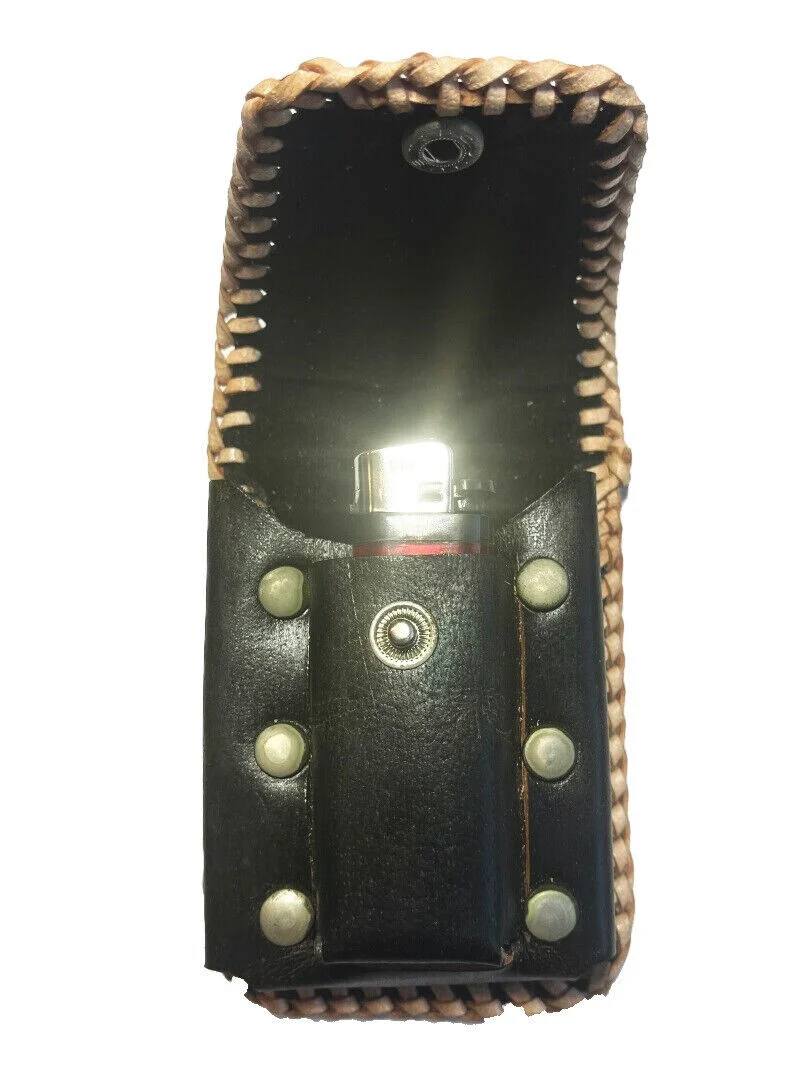 Zigarettenetui Zigarettenbox Gürteltasche aus Leder schwarz mit Feuerzeughalter