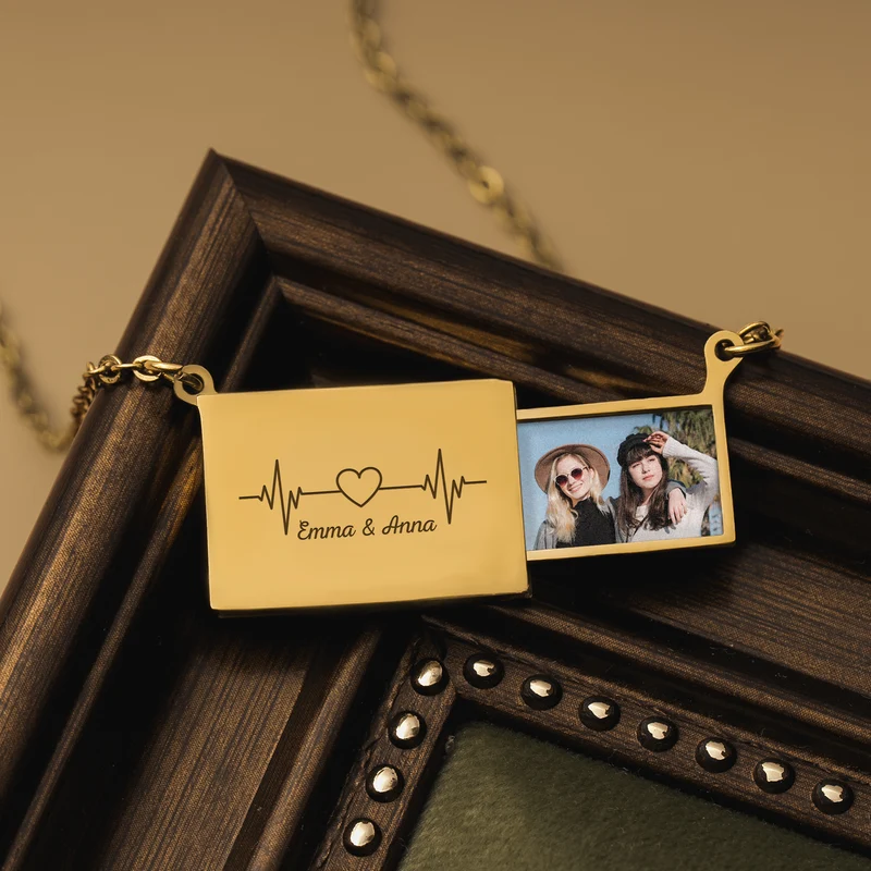 Herzschlag Briefumschlag Kette - Personalisierte Geschenke Foto | Kette Mama Papa Freunde
