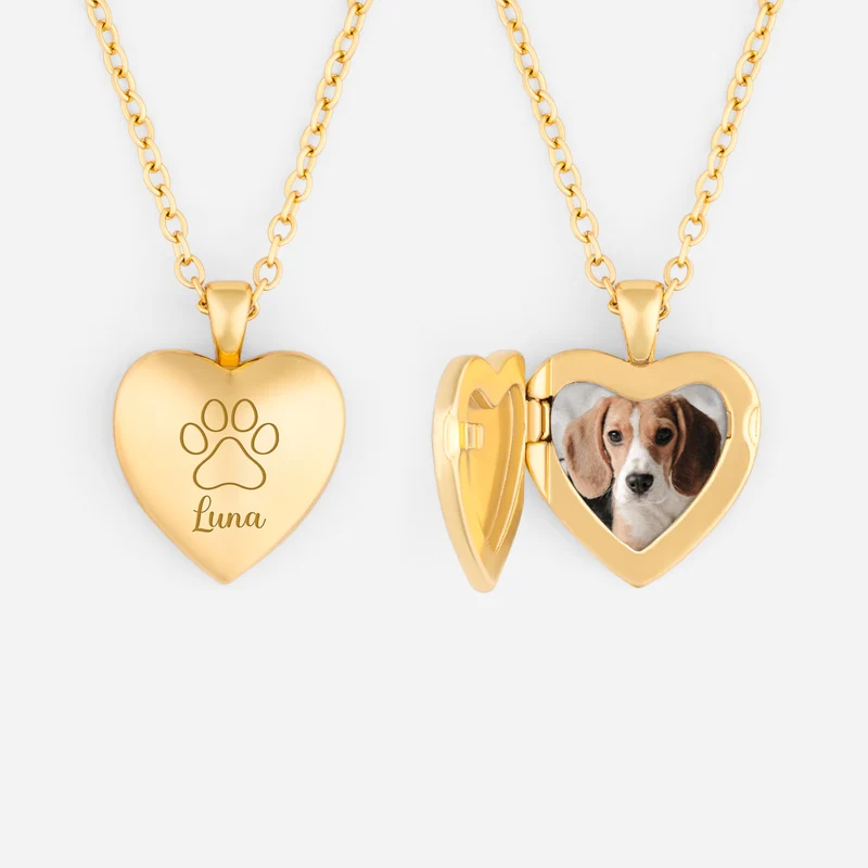 Pfote + Foto - Personalisiertes Geschenk | Herzkette Mit Bild Zum Aufklappen Hund Katze
