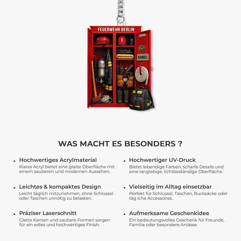 [3D-Optik] Feuerwehrspinde - Personalisiertes Geschenk | Acryl Schlüsselanhänger