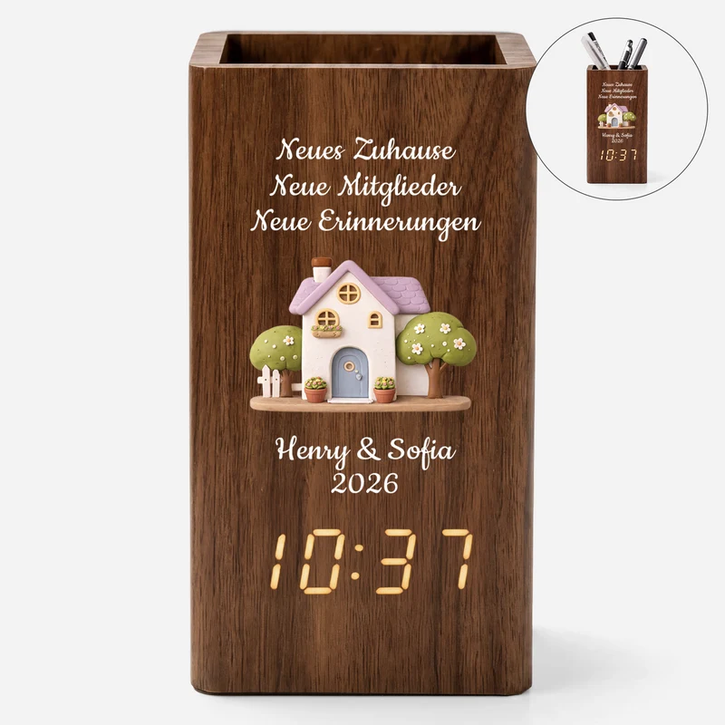 Neues Zuhause Neues Abenteuer Neue Erinnerungen - Personalisierte Geschenke Zum Einzug | Stiftehalter Mit Uhr Paar
