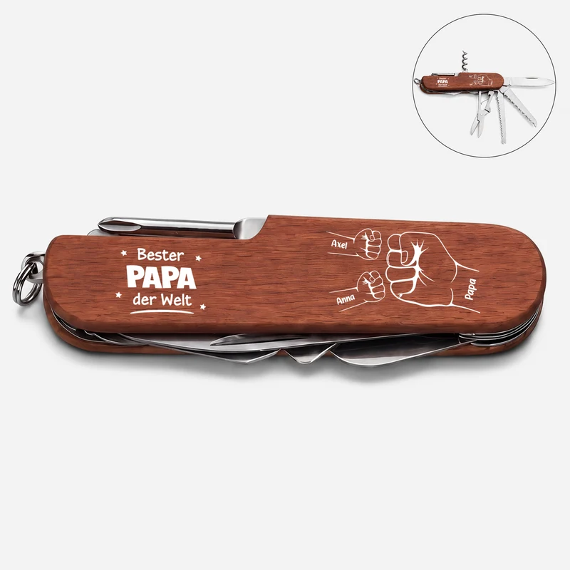 Bester Papa Der Welt - Personalisiertes Geschenk | Multitool Messer Papa Opa