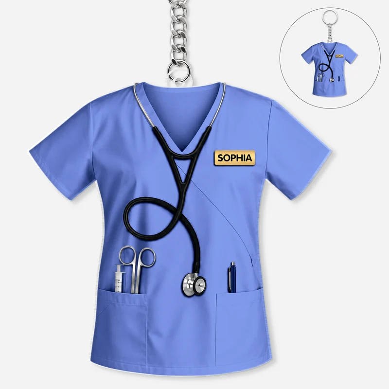 [3D-Optik] Arbeitskleidung Für Pflegeberufe - Personalisiertes Geschenk | Acryl Schlüsselanhänger