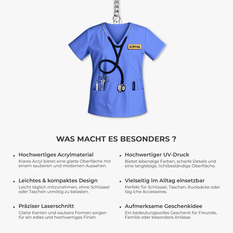 [3D-Optik] Arbeitskleidung Für Pflegeberufe - Personalisiertes Geschenk | Acryl Schlüsselanhänger