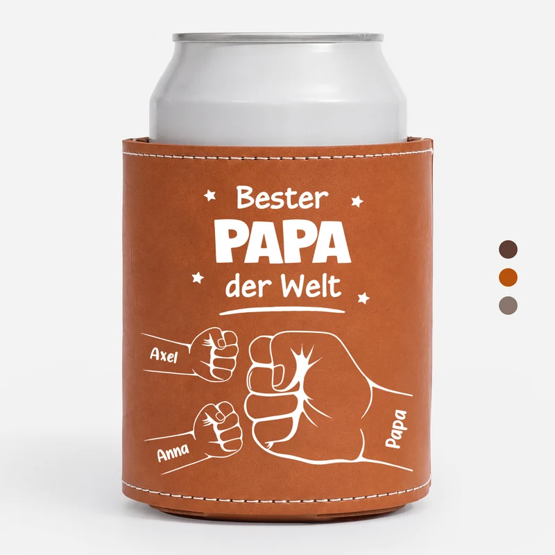 Bester Papa Der Welt - Personalisiertes Geschenk | Leder Dosenkühler Papa Opa
