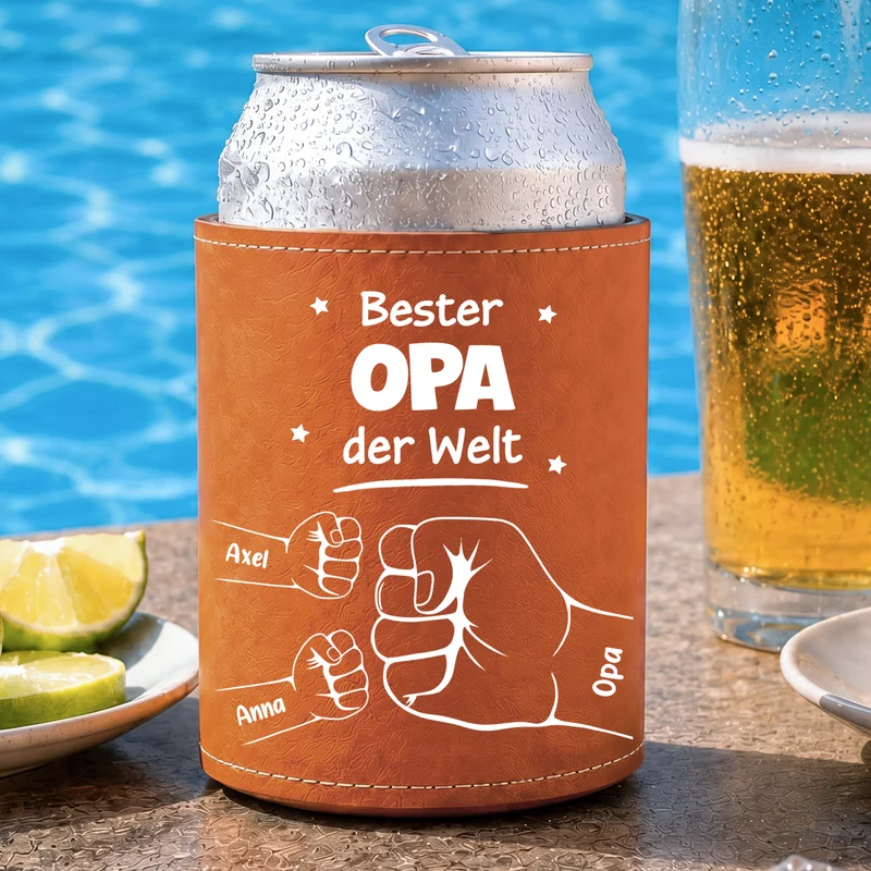 Bester Papa Der Welt - Personalisiertes Geschenk | Leder Dosenkühler Papa Opa