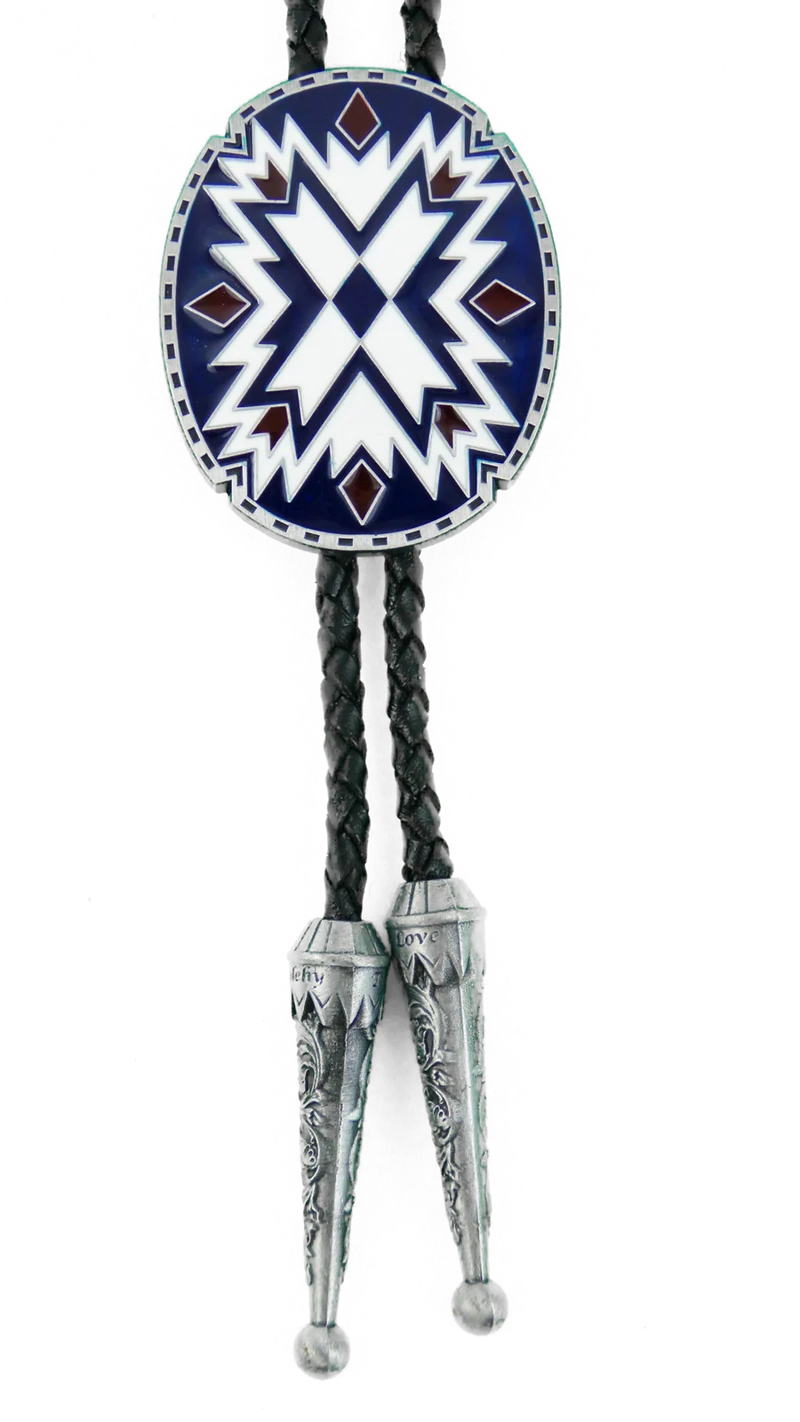 Bolo Tie Westernkrawatte Indianisches Ornament Lederkordel verstellbar mit Clip
