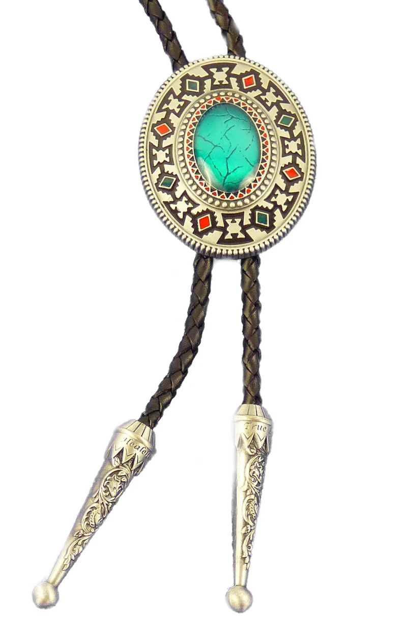Bolo Tie Westernkrawatte Western Ornament türkis Lederkordel verstellbar m. Clip