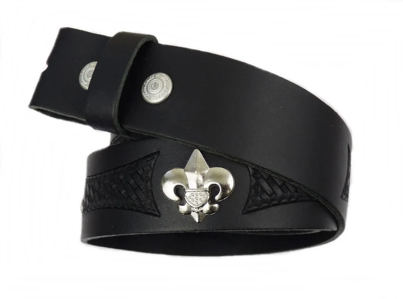Gürtel Wechselgürtel Echt Leder schwarz o. braun punziert Fleur de Lys 70 - 140