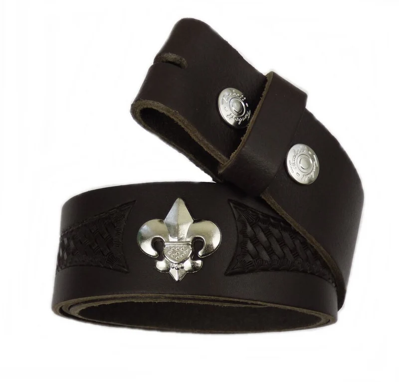 Gürtel Wechselgürtel Echt Leder schwarz o. braun punziert Fleur de Lys 70 - 140