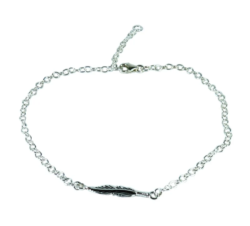 Fußkette Fußkettchen Feder 925er Sterling Silber 22 - 24 cm