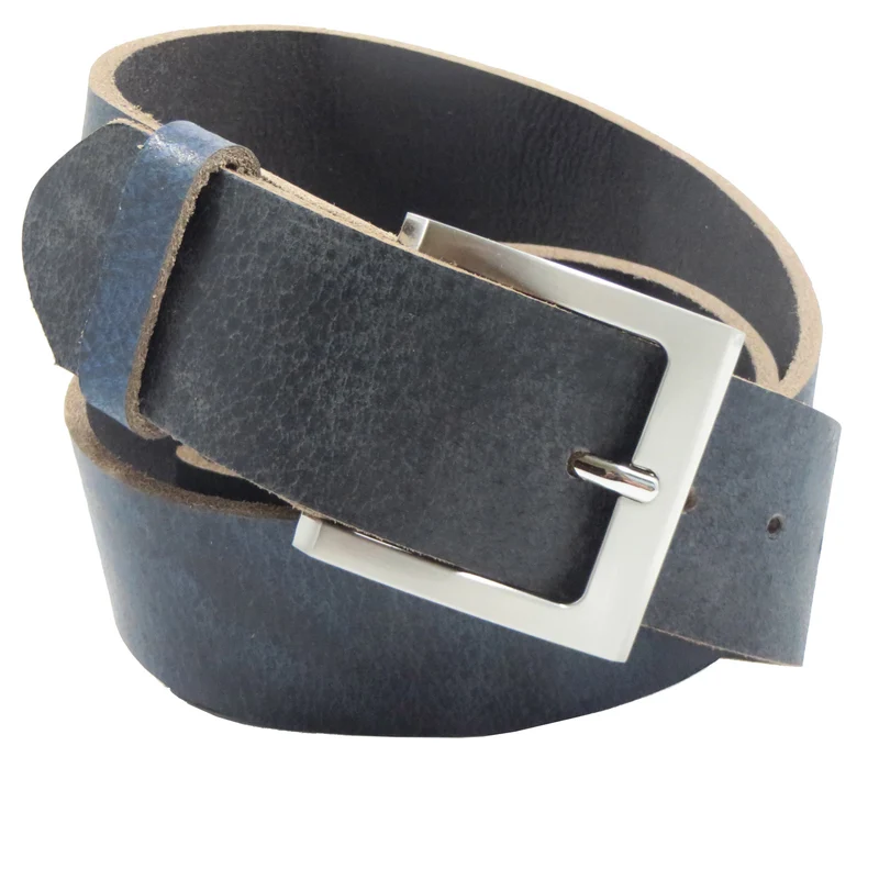 Ledergürtel 4 cm breit blau Büffelleder