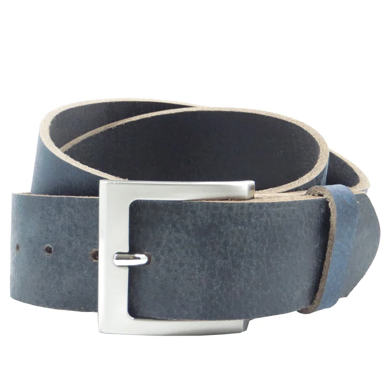 Ledergürtel 4 cm breit blau Büffelleder