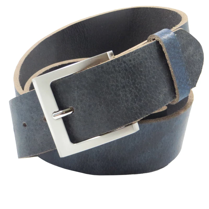 Ledergürtel 4 cm breit blau Büffelleder