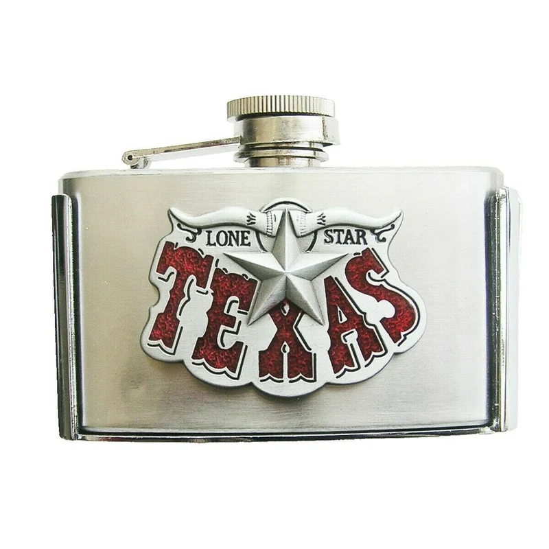 Gürtelschnalle Buckle Gürtelschliesse m. Taschenflasche Flachmann Texas Longhorn