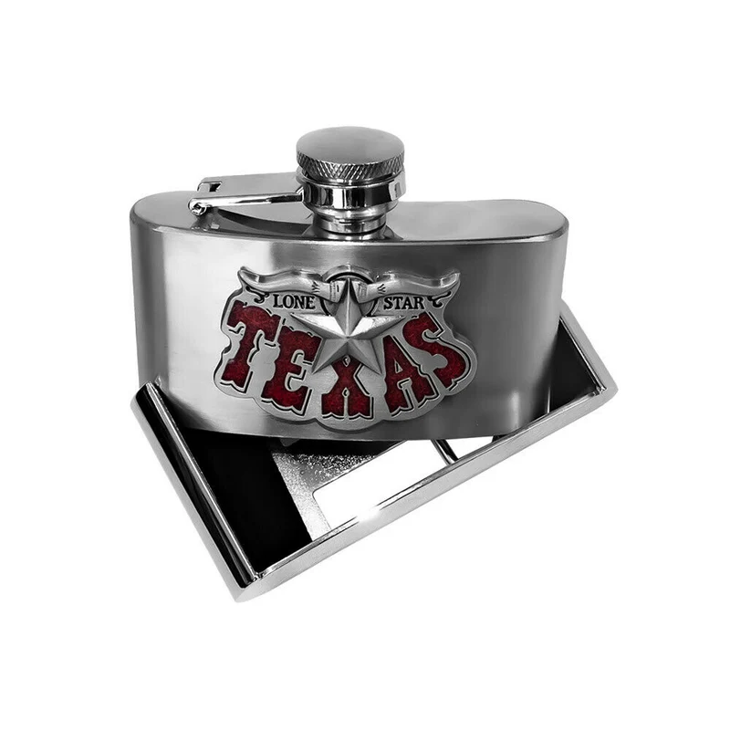 Gürtelschnalle Buckle Gürtelschliesse m. Taschenflasche Flachmann Texas Longhorn