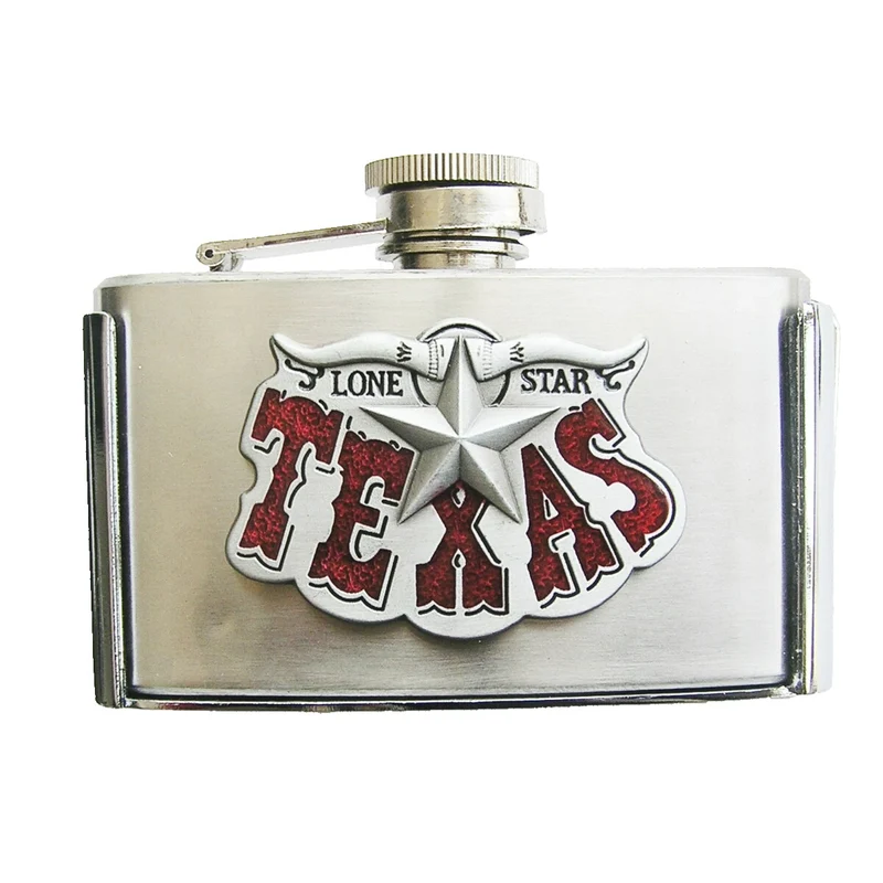 Gürtelschnalle Buckle Gürtelschliesse m. Taschenflasche Flachmann Texas Longhorn