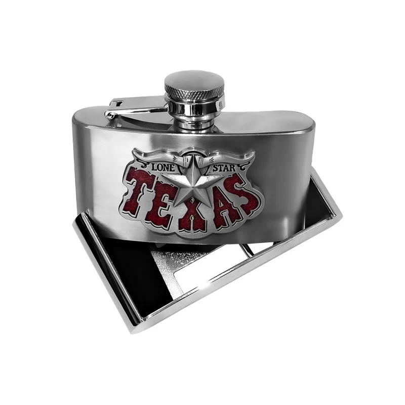 Gürtelschnalle Buckle Gürtelschliesse m. Taschenflasche Flachmann Texas Longhorn