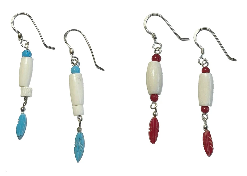 Ohrringe Ohrhänger Indianerschmuck Westernschmuck Knochen Bein 925er Silber