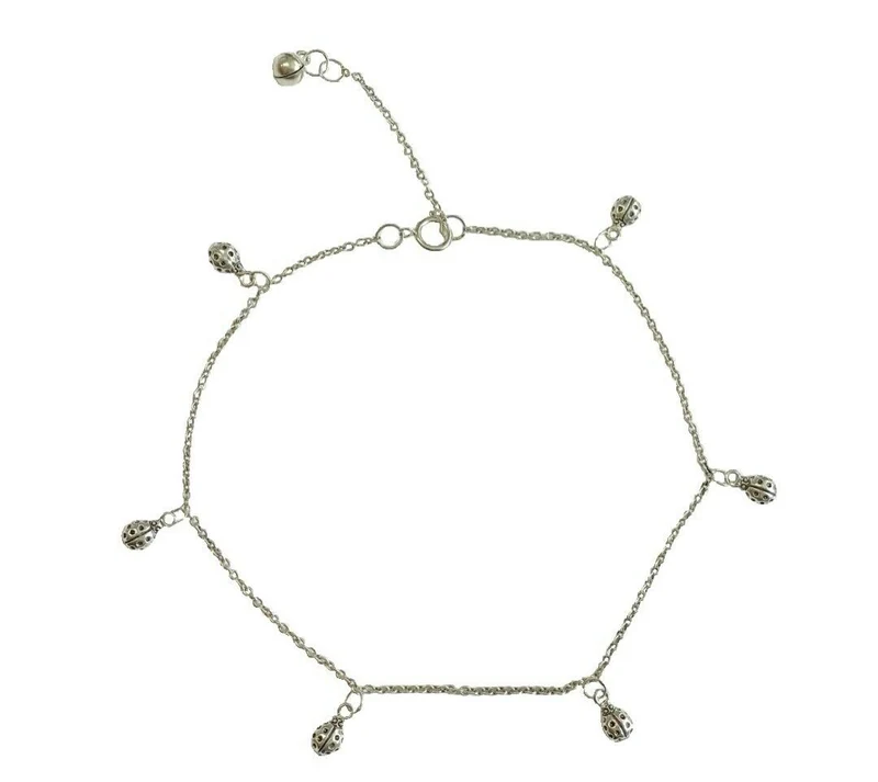 6 Marienkäfer Fußkette Fußkettchen 925er Sterling Silber 24 cm