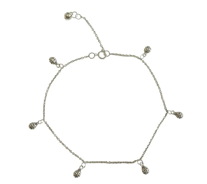 6 Marienkäfer Fußkette Fußkettchen 925er Sterling Silber 24 cm