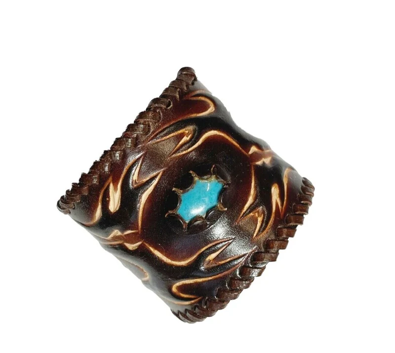 Echt Lederarmband Westernarmband BREIT braun türkiser Stein