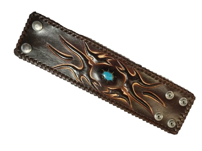 Echt Lederarmband Westernarmband BREIT braun türkiser Stein