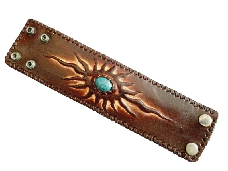 Echt Lederarmband Westernarmband BREIT braun türkiser Stein