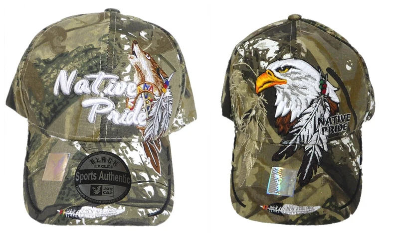 Baseballcap, Mütze mit Schild bestickt mit Adler oder Wolf u. Federn Camouflage