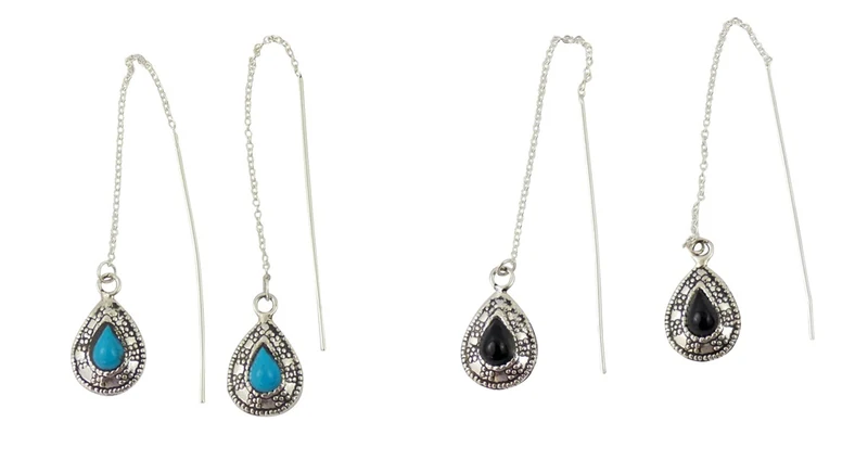 Ohrringe Durchzieher Tropfen mit Türkis oder Onyx 925 er Sterling Silber