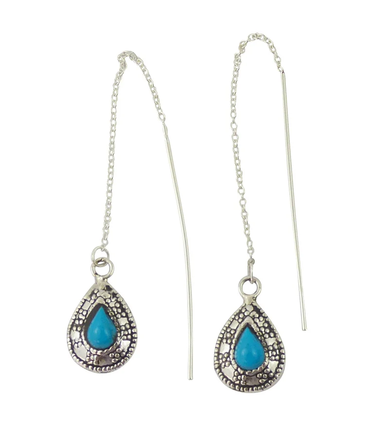 Ohrringe Durchzieher Tropfen mit Türkis oder Onyx 925 er Sterling Silber