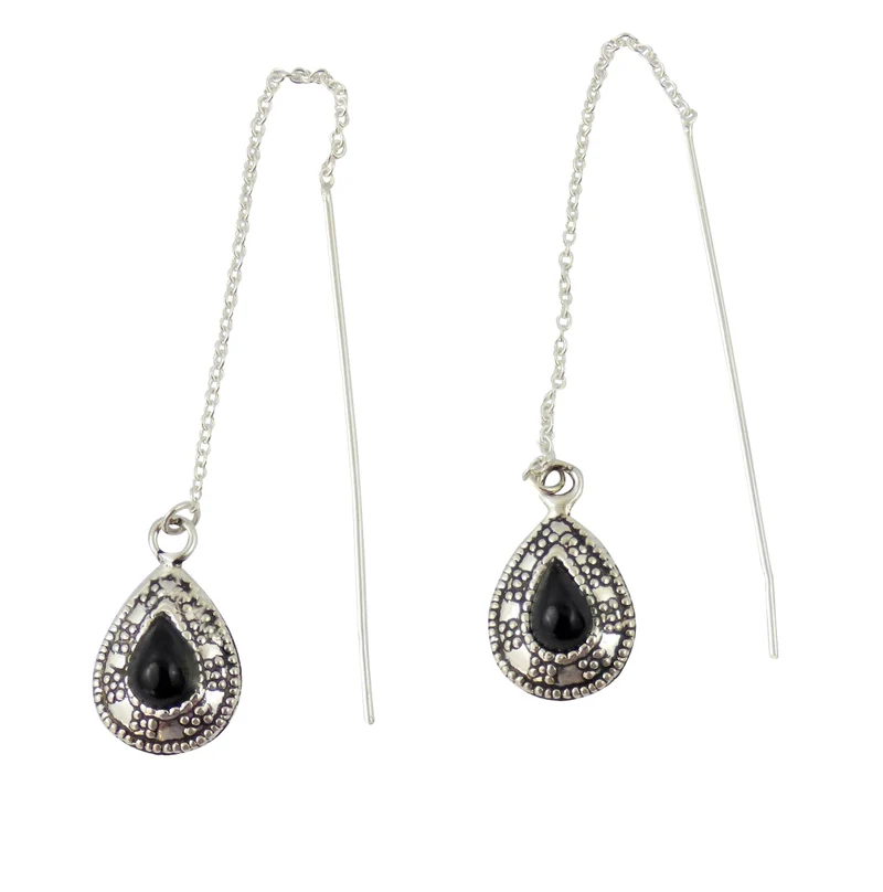 Ohrringe Durchzieher Tropfen mit Türkis oder Onyx 925 er Sterling Silber