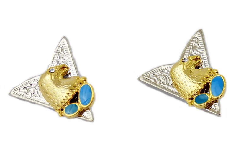 Kragenecken Collar Tips Westernhemd Adler Gold mit 2 türkisen Steinen Line Dance