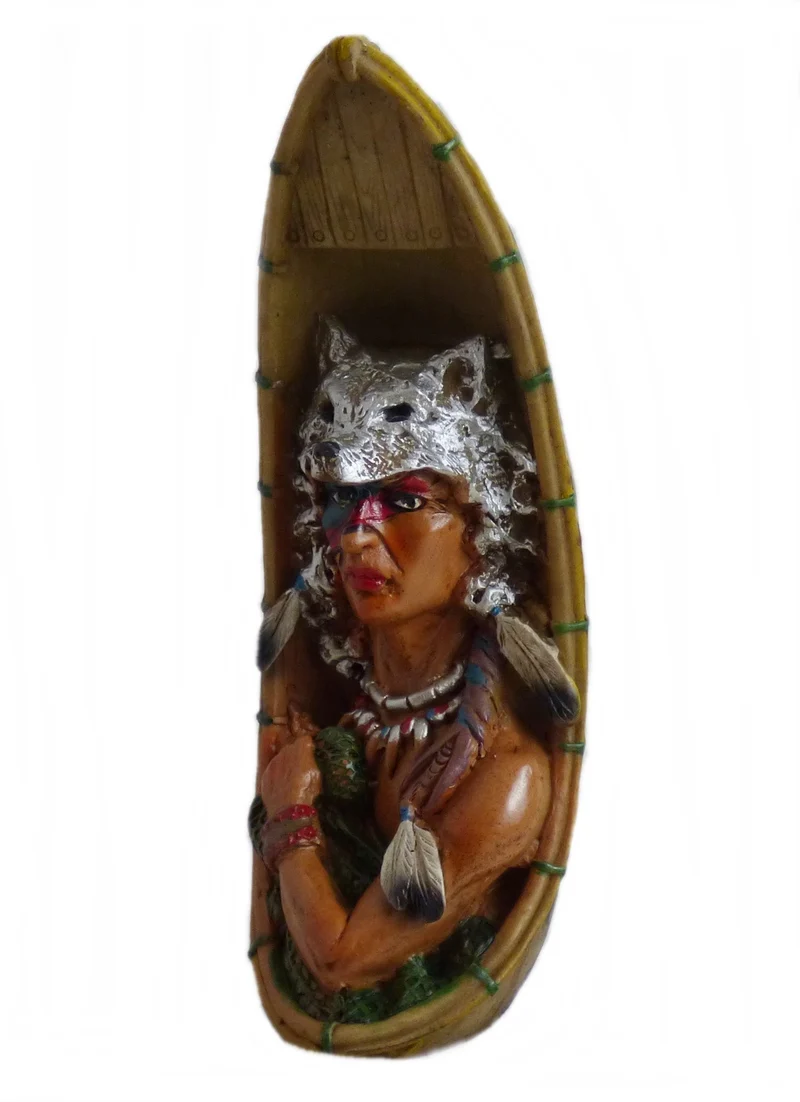 Indianer Figur Kanu Einbaum Westerndekoration 4 Variationen 22,5 cm