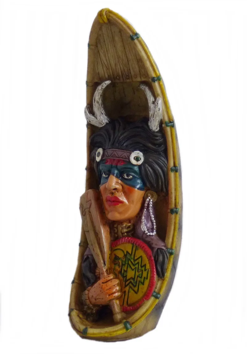 Indianer Figur Kanu Einbaum Westerndekoration 4 Variationen 22,5 cm
