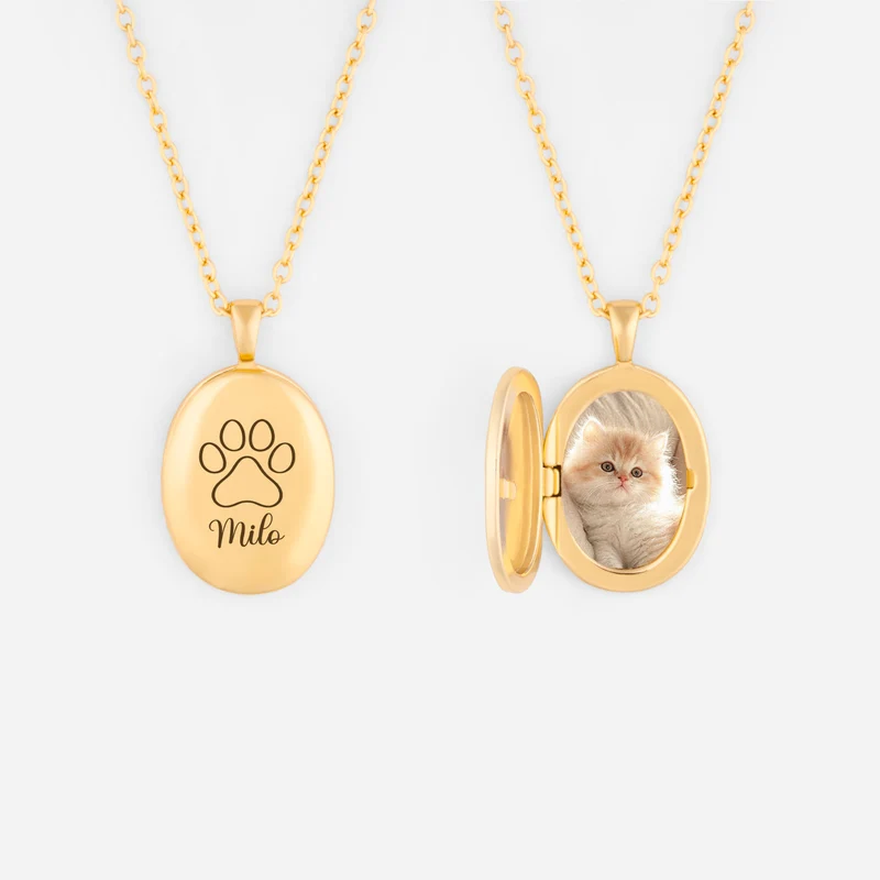 Pfote + Foto - Personalisiertes Geschenk | Kette Mit Ovalem Anhänger Katze Hund