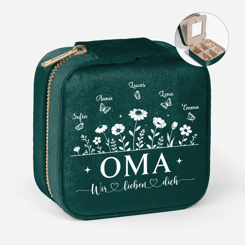 Wir Lieben Dich - Personalisiertes Geschenk | Schmuckkästchen Samt Mama Oma Blumen