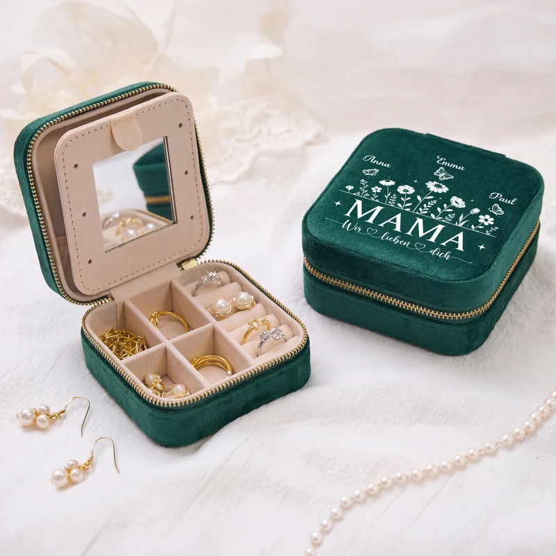 Wir Lieben Dich - Personalisiertes Geschenk | Schmuckkästchen Samt Mama Oma Blumen