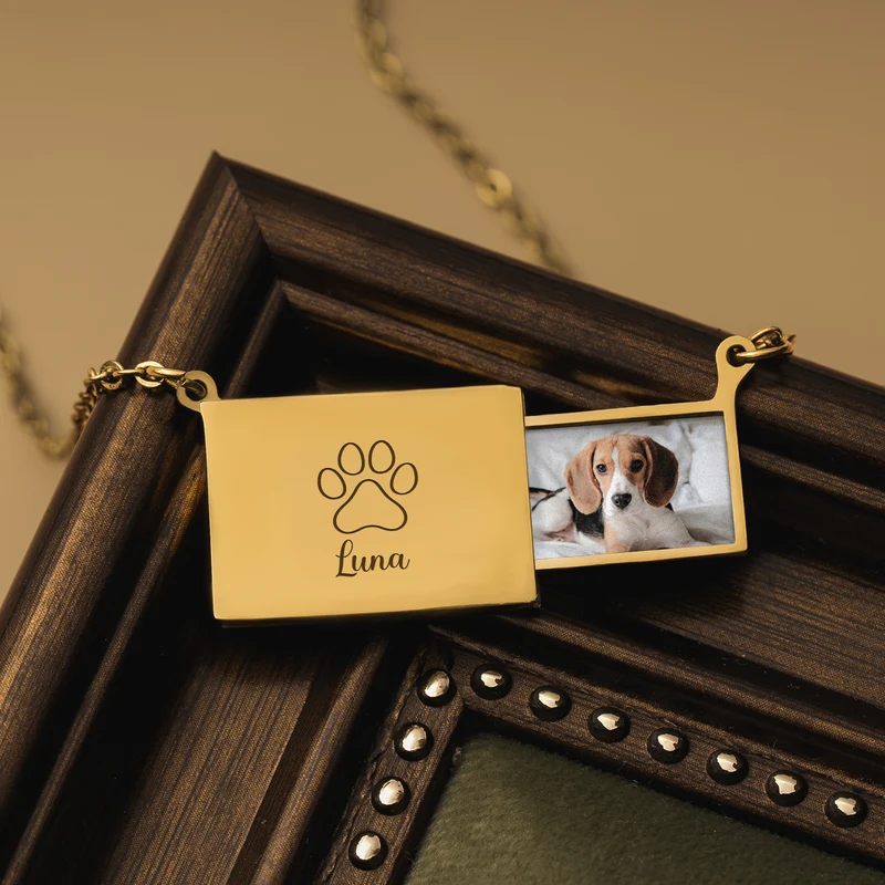 Pfote + Foto Briefumschlag Kette - Personalisiertes Geschenk | Kette Katze Hund