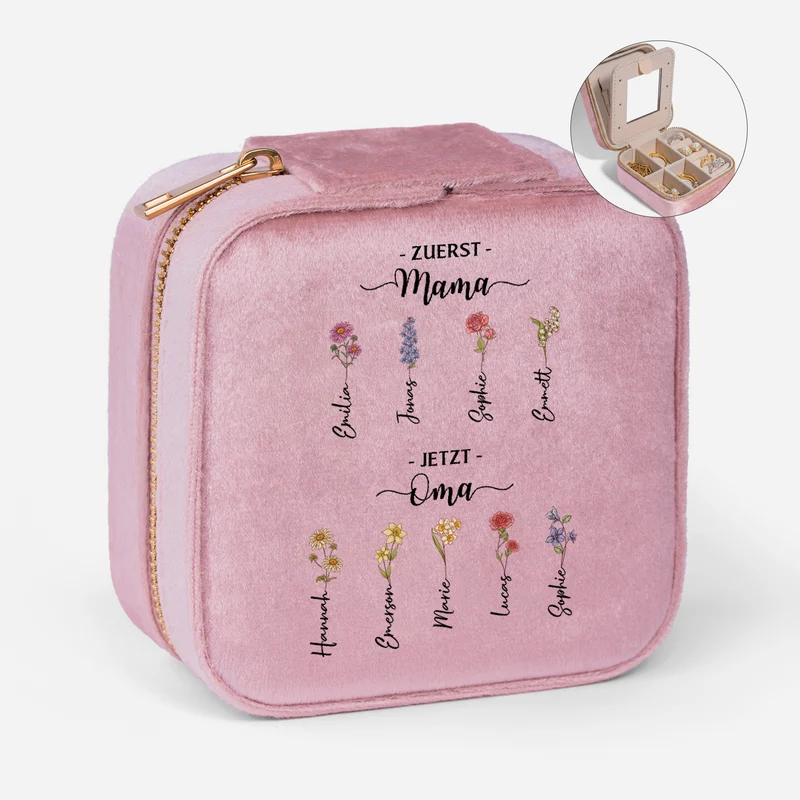 Erst Mama Jetzt Oma - Personalisiertes Geschenk | Schmuckkästchen Samt Blumen