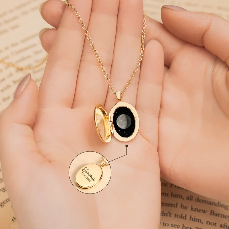 Mondphase - Personalisierte Geschenke Für Frauen | Kette Mit Ovalem Anhänger
