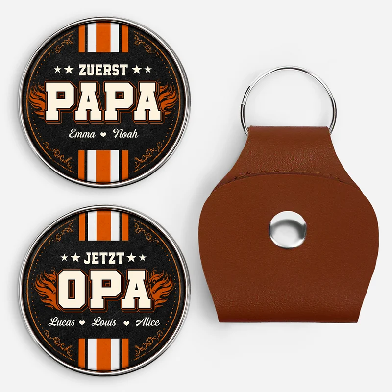 [3D-Optik] Zuerst Papa Jetzt Opa - Personalisiertes Geschenk | Pocket Hug Schlüsselanhänger