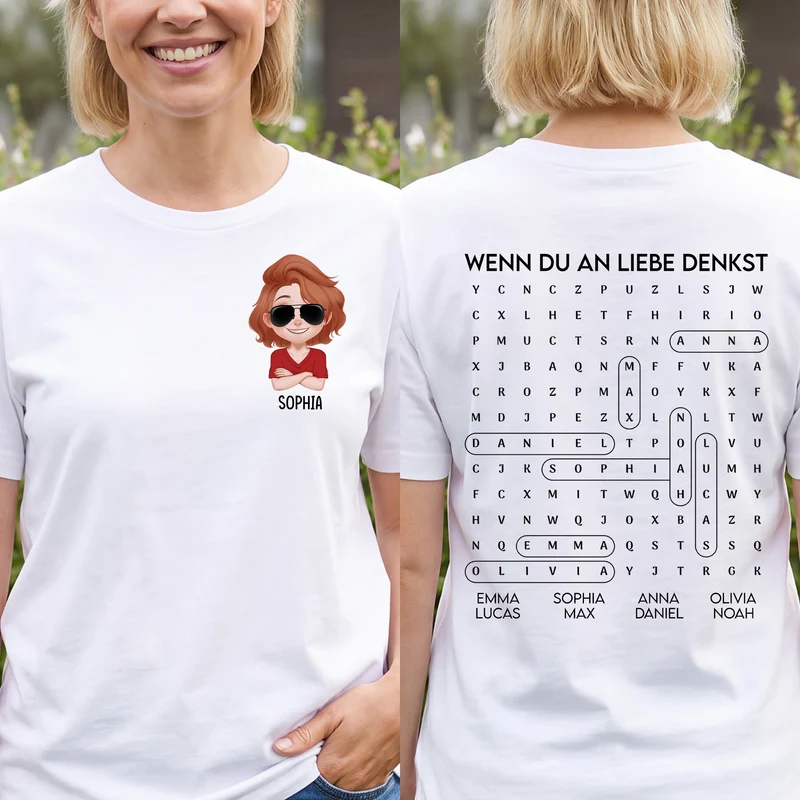 Wenn Du An Liebe Denkst - Personalisierte Geschenke Familie | T Shirt Bedrucken Beidseitig Nachrichten Verstecken