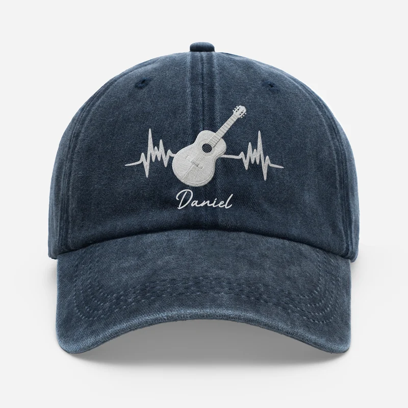 [3D-Optik] Gitarre Herzschlag - Personalisiertes Geschenk | Washed Cap