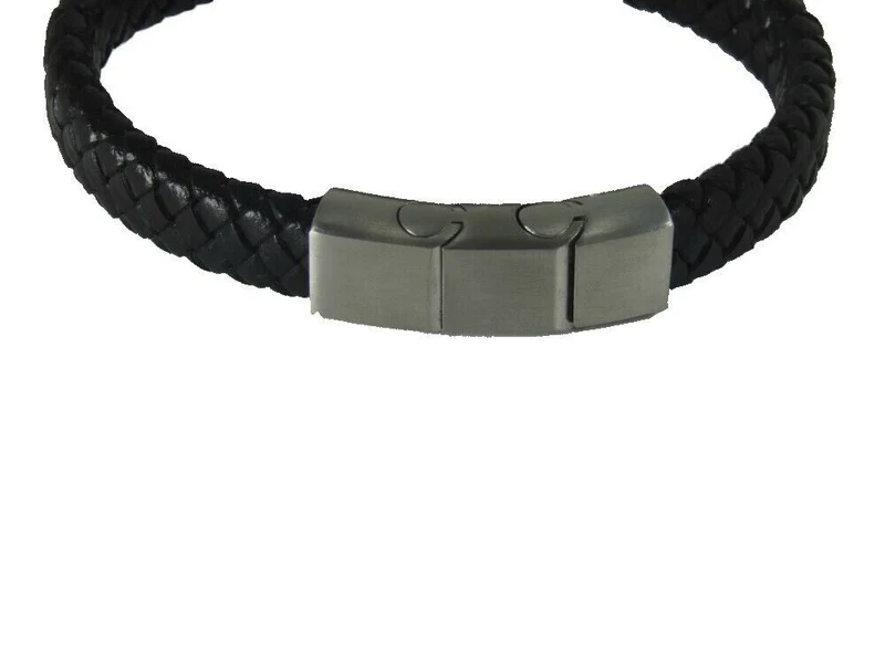 Stabiles Lederarmband geflochten mit Wolf Wolfskopf aus Edelstahl