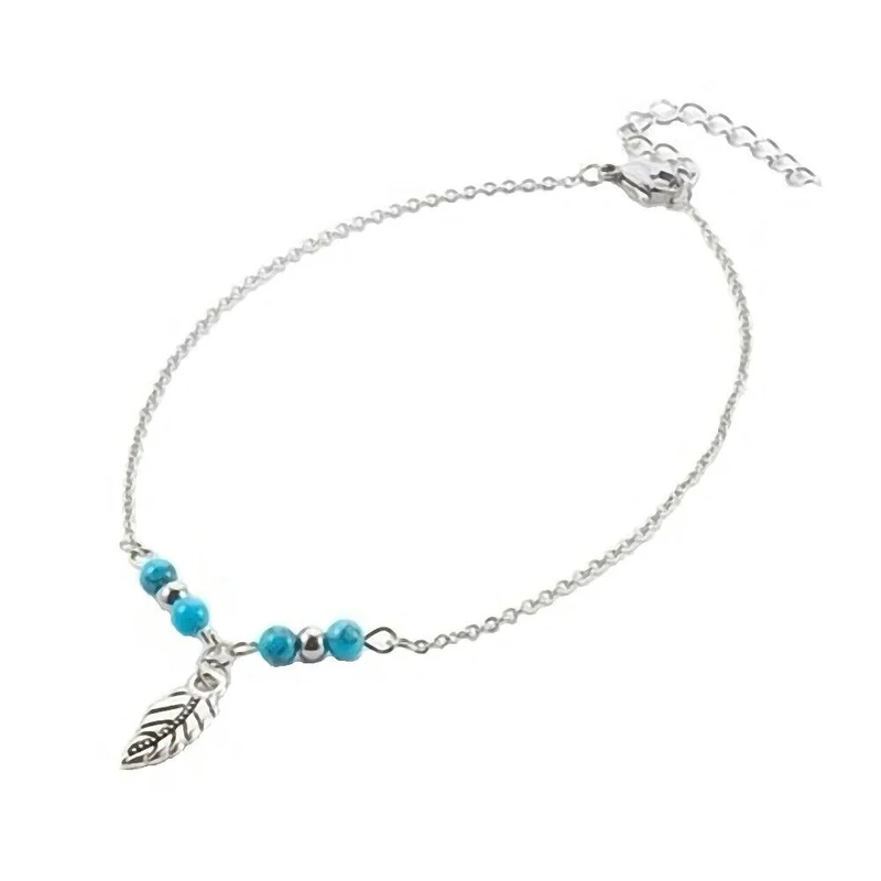 Fußkette Fußkettchen Türkisperlen Feder Edelstahl