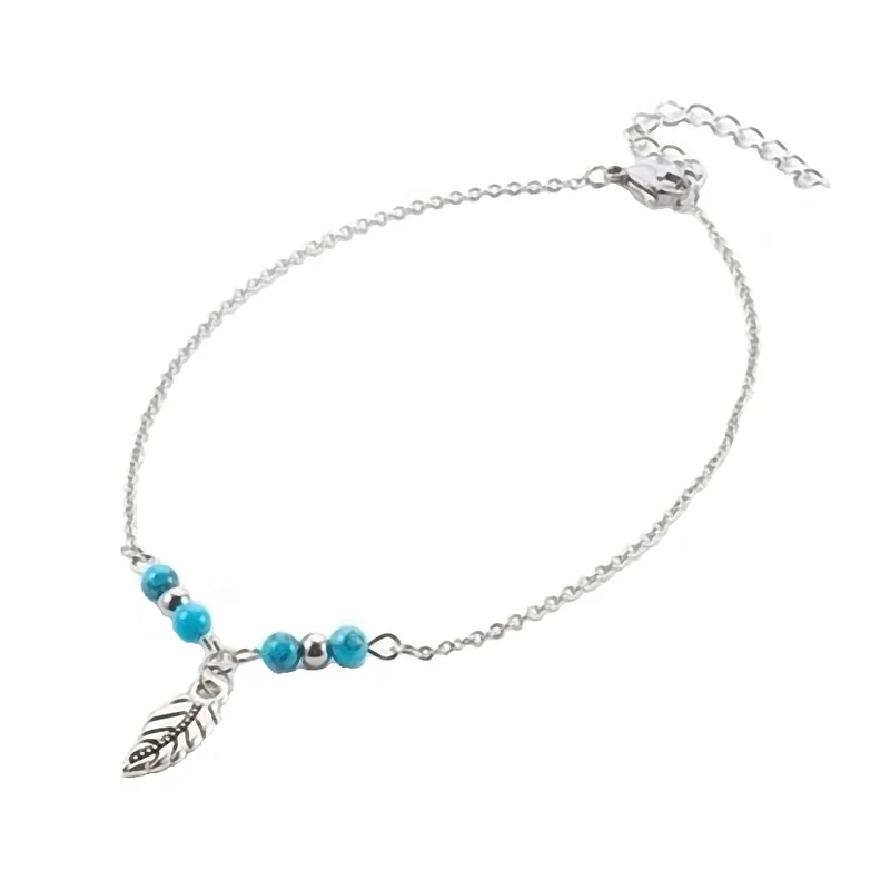 Fußkette Fußkettchen Türkisperlen Feder Edelstahl