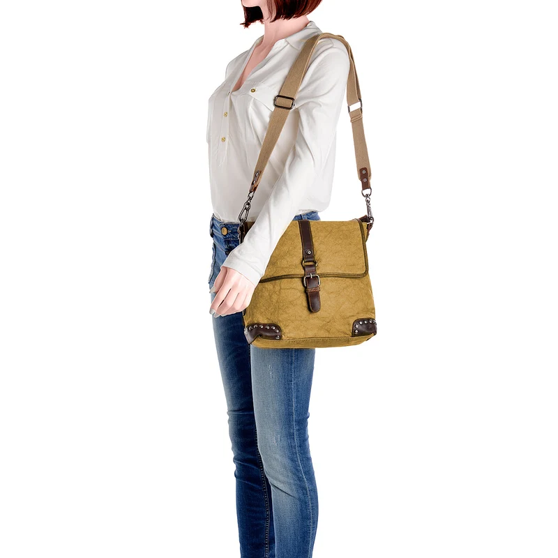 SURI FREY Umhängetasche Canvas Flap in Cognac
